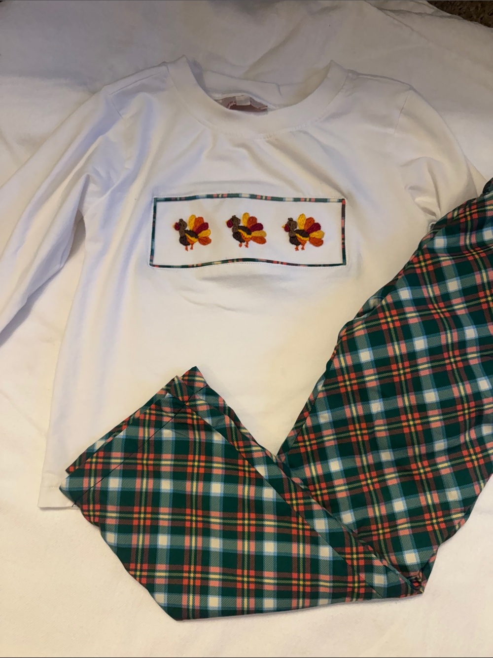Thanksgiving matching set with Plaid Pants and Turkey Motif, sz 3T.
